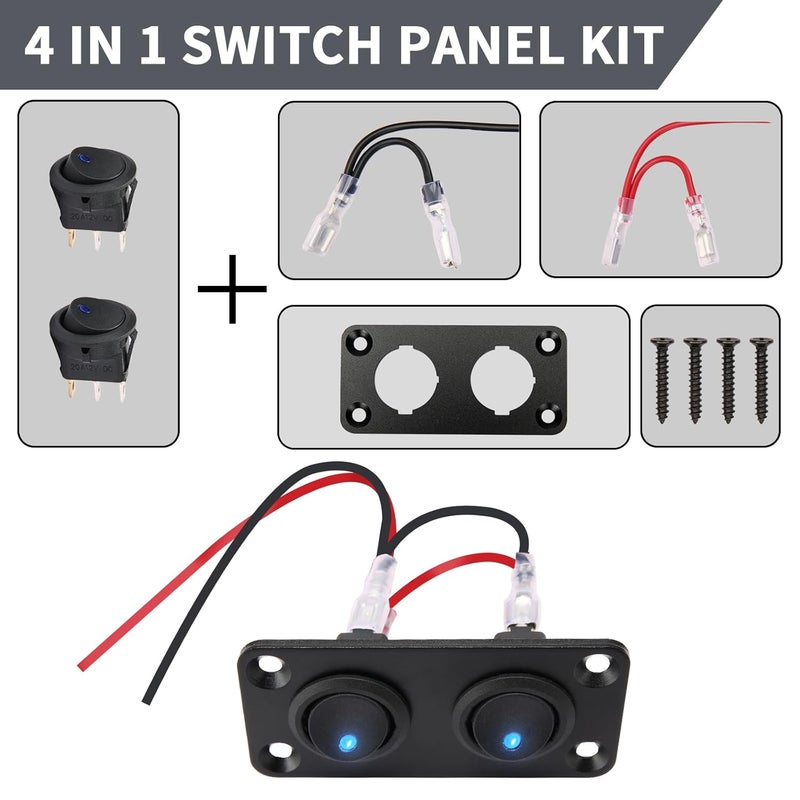 SDAQGE Round Rocker Switch Panel with 3 Pin Toggle Switch 12v 20a Blue Led Switch Panel Aluminum On Off Switch 12v for Car,Truck Marine Boat Rv Vehicle Yachts Etc （2 Way） - Image 4